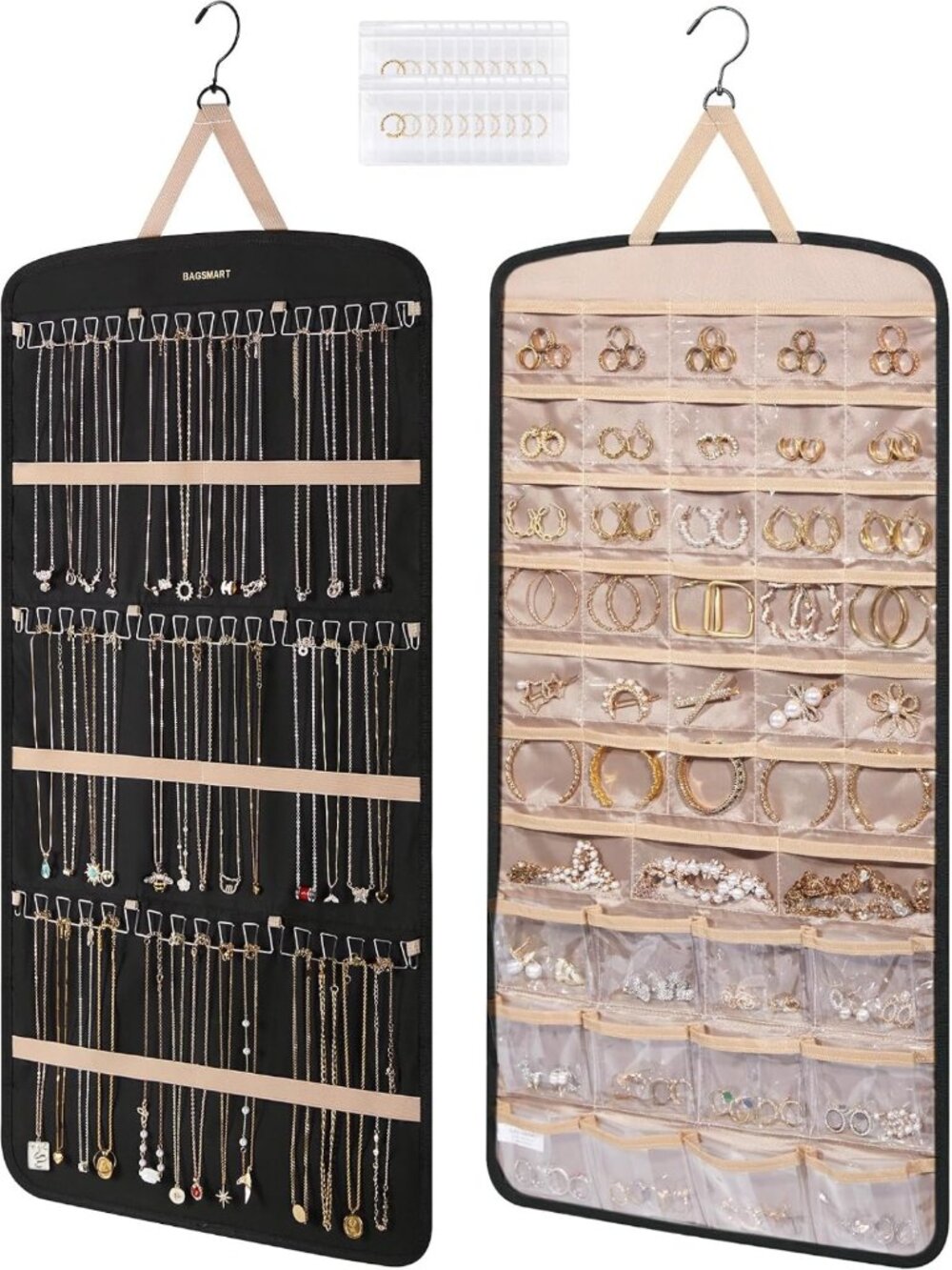 Extra Large Hanging Jewelry Organizer - Black Necklace Holder & Storage Solution